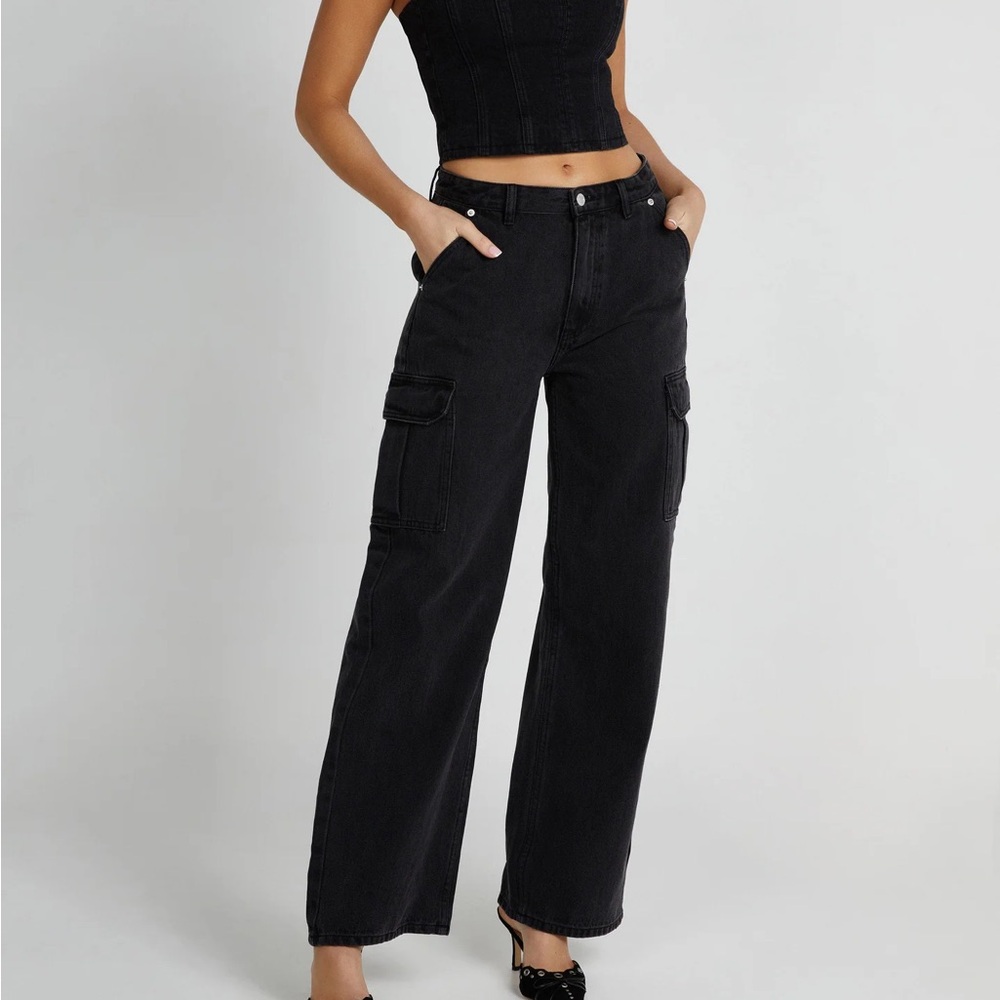 Mid Rise Oversized Denim Jean - Washed Black